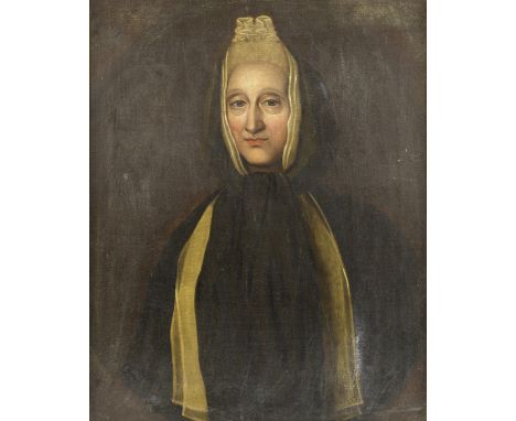 Follower of Sir Godfrey Kneller (Lübeck 1646-1723 London)Portrait of a lady, half length, in widow's weeds, within a painted 