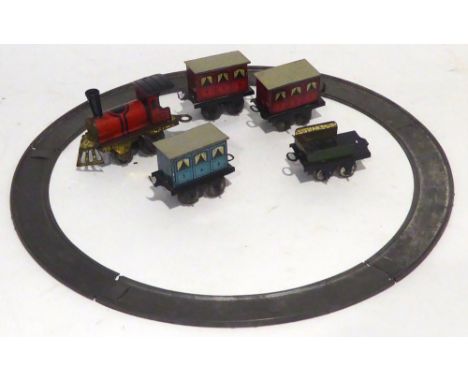 KARL BUB, GERMANY, LATE 19th/EARLY 20th CENTURY BOXED SIMPLE LITHOGRAPH TIN PLATE 1" GAUGE CLOCKWORK TRAIN SET comprising Ame
