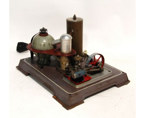 UNUSUAL PROPRIETARY ELECTRICALLY HEATED STEAM POWERED HORIZONTAL ENGINE,  the single piston with oiler, false governor and tr