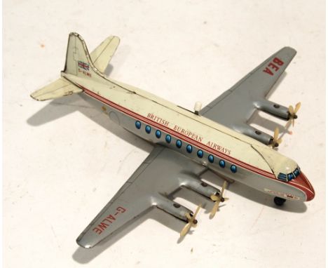 CIRCA 1960s GERMAN LITHOGRAPH TIN PLATE AND MECHANICAL FOUR ENGINE PASSENGER AIRCRAFT 'BRITISH EUROPEAN AIRWAYS'  G-ALWE, the