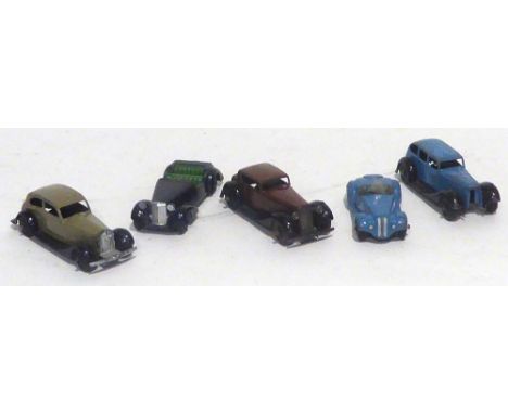 CIRCA 1940s DINKY TOYS ARMSTONG SIDDELEY No 36a green and black, DITTO BENTLEY COUPE No 38b dark brown and black, both fair a