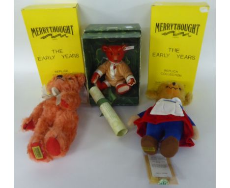 A MODERN BOXED STEIFF RED MOHAIR LIMITED EDITION BABY ALFONSO TEDDY BEAR, also a modern boxed Merrythought  'Mr Twisty Cheeky