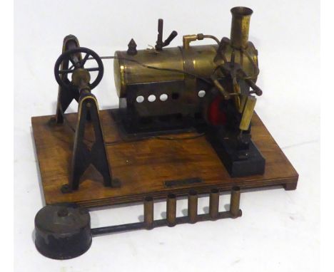 'MODEL STEAM ENGINE' BY THE MERSEY MODEL CO. OF LIVERPOOL, a horizontal steam engine with brass parts boiler, flywheel and tw