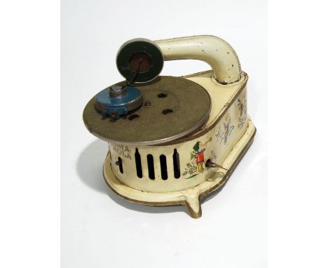 GERMAN, CIRCA 1920s 'GAMA-PHOLA' CHILD'S LITHOGRAPH TIN PLATE CLOCKWORK GRAMOPHONE, the body decorated with simple images of 