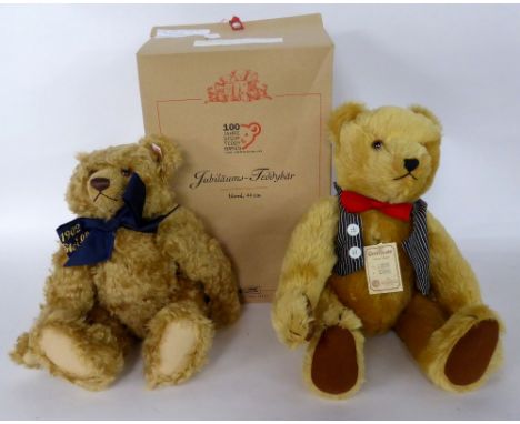 A MODERN HERMANN LIMITED EDITION GOLDEN PLUSH TEDDY BEAR together with a modern Steiff Centenary Teddy Bear (2002) with growl