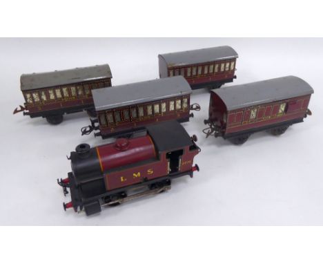 HORNBY TINPLATE CLOCKWORK 'O' GAUGE 0-4-0 TANK LOCOMOTIVE, No. 2270 in LMS maroon and black with top and reverse levers/rods,