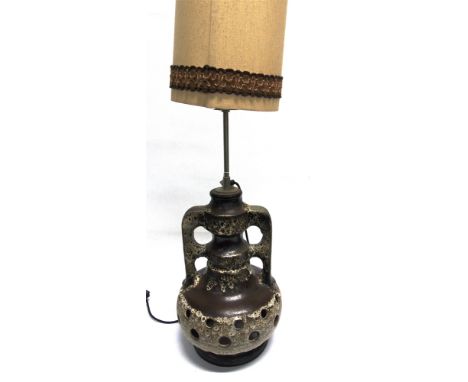 A LARGE WEST GERMAN 'FAT LAVA' TYPE LAMP  with shade, the ceramic section 47cm high