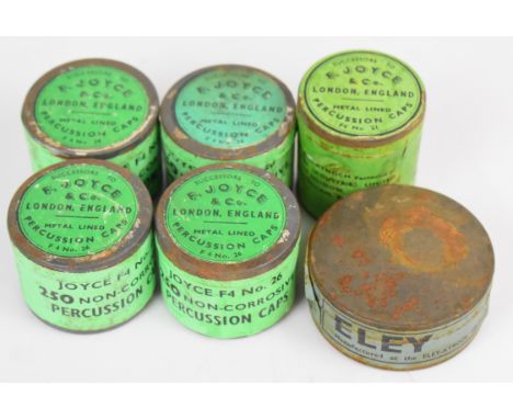 Six sealed tins of percussion caps including Eley Military and F Joyce &amp; Co.&nbsp;