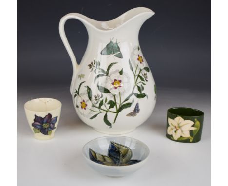 Moorcroft cache pots and bowls and a Portmeirion jug decorated in the Botanic Garden pattern, tallest 27cm