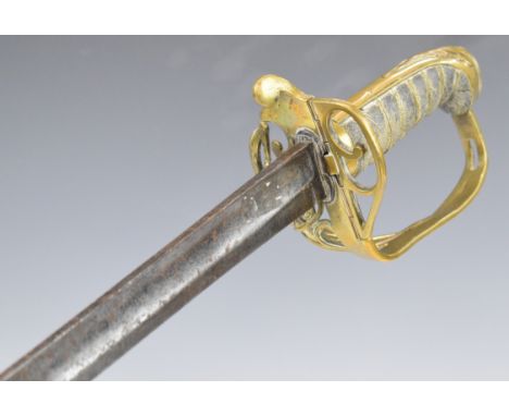 British Army 1822 pattern Sergeant's sword with all brass hilt, folding guard stamped 38, D, 6 and with VR cypher and a 81cm 
