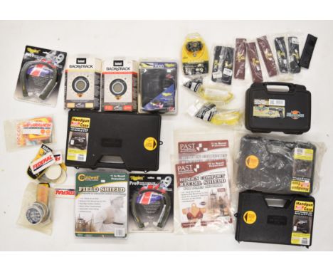 A collection of gun and shooting related items and accessories including Napier System 7000 Multisport Glasses, Napier Pro9 N