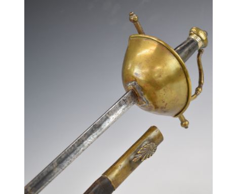 Continental Rapier with brass cup hilt, leather covered grip, L &amp; H Nathan to cross piece, Solingen to ricasso, 66cm stra