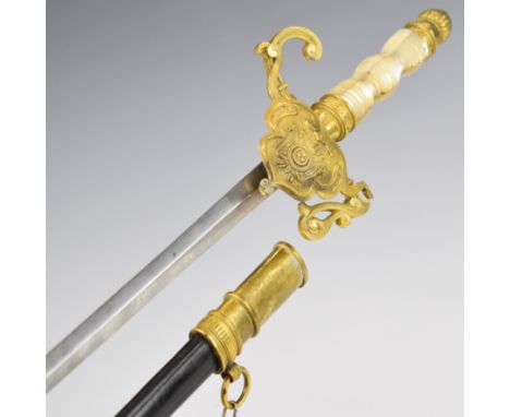 Diplomatic sword by Coulaux &amp; Son, Klingenthal of France, mother of pearl grips, decorated guard, 75cm double edged plain