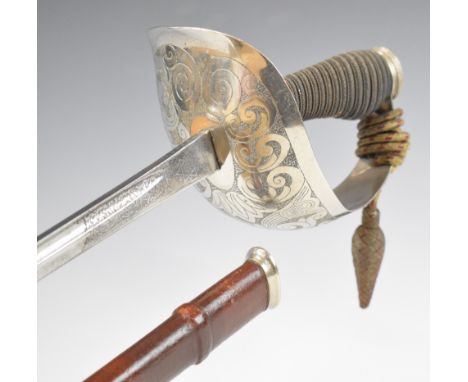 British 1912 pattern Wilkinson Calvary officer's sword with fish skin and wire to grip, decorated bowl guard and EIIR cypher 