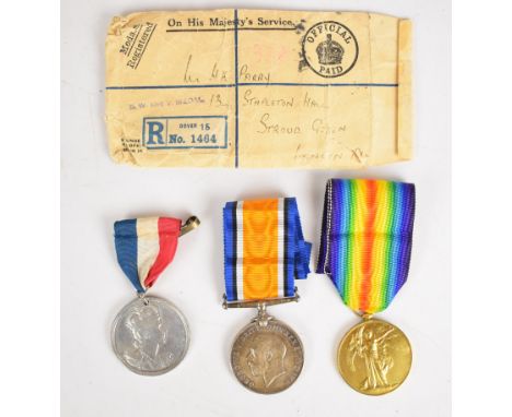 British Army WW1 medal pair comprising War Medal and Victory Medal named to 139022 Gunner H.K Parry, together with a 1953 Com
