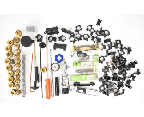 A collection of Air Arms, Tasco, Hillver and similar air rifle and pistol parts and accessories including scope mounts, PCP r