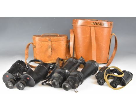 Three pairs of binoculars comprising Air Ministry No. 16181 dated 1944, with leather case, Barr &amp; Stroud and&nbsp;Rel Can