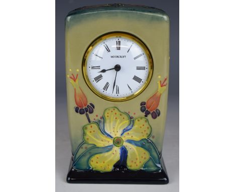 Moorcroft mantel clock decorated in the Hypericum pattern, H15.5cm