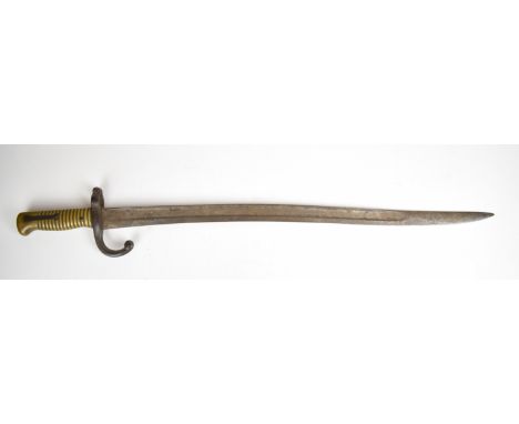 French 1866 chassepot bayonet with external leaf spring, manufactured 1868, 34312 to crossguard and a 57cm Yataghan blade. PL