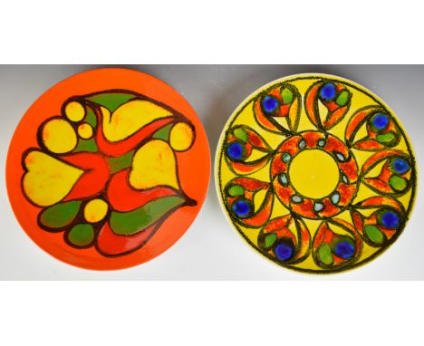 Two Poole Pottery mid century modern chargers, diameter 35cm
