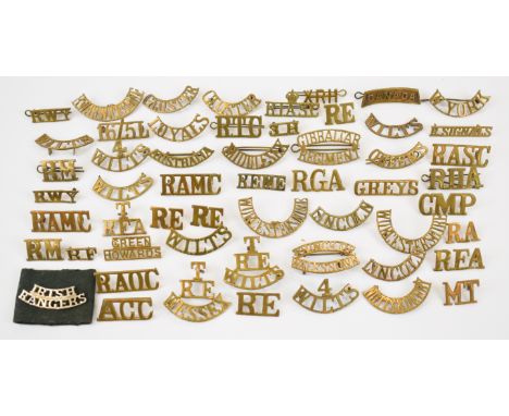 Approximately forty shoulder titles including 4th Wilts, Royal Engineers, Wessex Royal Engineers Territorial, Wilts Royal Eng