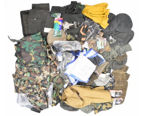 A collection of shooting and hunting related clothing including Visor Cap Camo Leaf Cover, Advantage Timber hats, Realtree Fl