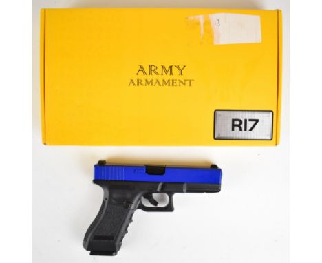Army Armament 6mm&nbsp;CO2&nbsp;airsoft pistol with textured composite grip and fixed sights, serial number DMD076, in origin