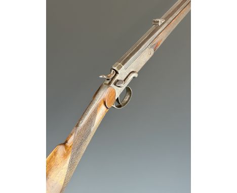 Belgian .300/ .295 Rook single barrelled side lever hammer action rook &amp; rifle with chequered grip and forend, pop-up lea