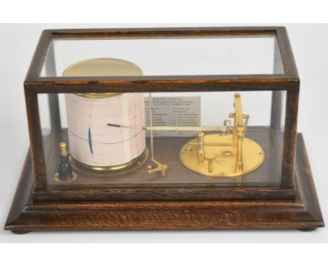 H. Blackman &amp; Son, Rugby oak cased barograph with Short &amp; Mason cyclo-stormoguide chart to rear, overall length 37cm