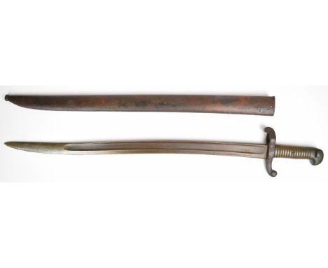 French 1842 pattern bayonet with brass grip, 57cm fullered yataghan blade and scabbard.&nbsp;PLEASE NOTE: WE ARE NOT ABLE TO 