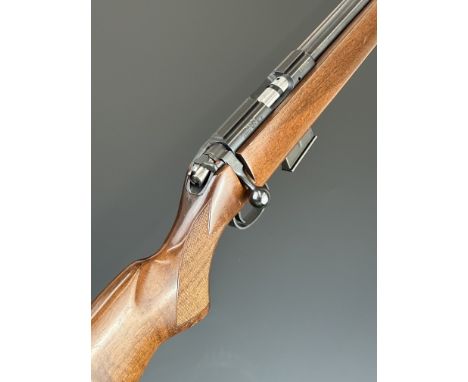 CZ 455 .17 bolt-action rifle with chequered semi-pistol grip, sling mounts, multi-shot magazine, sound moderator and 22.5 inc