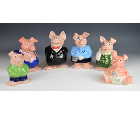Set of Wade Natwest pigs with stoppers, including Cousin Wesley, tallest 8cm Provenance:- the vendor worked for Natwest and o
