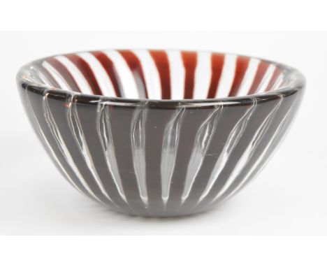 Edwin Ohlstrom for Orrefors Aerial glass bowl with ruby red and clear pulled control bubble decoration, signed and numbered 1