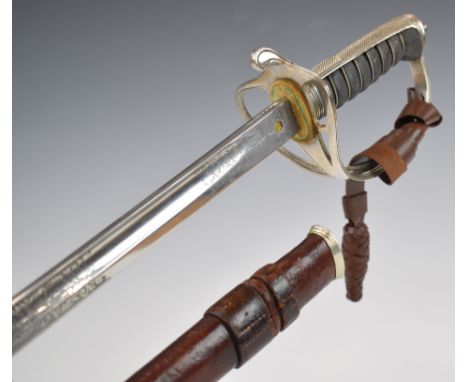 Royal Artillery officer's sword by Henry Wilkinson with shagreen and wire covered grip, 52257 to spine of 86cm decorated blad