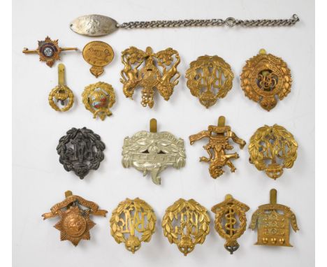 Small collection of military badges including 7th Dragoon Guards, Worcestershire Regiment, Royal Flying Corps, Army Ordnance 
