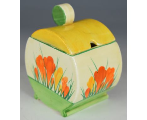 Clarice Cliff Bizarre for Wilkinson Pottery Bonjour shape covered preserve pot decorated in the Crocus pattern, H10.5cm