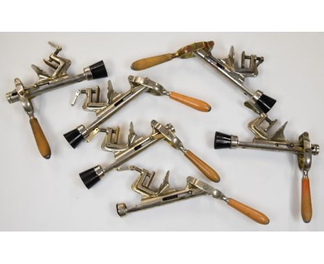 Six vintage Rapid table top or bar top corkscrews