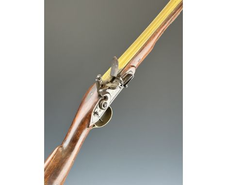 H W Mortimer &amp; Son of London flintlock blunderbuss with named lock, safety, brass butt plate and trigger guard, horn tipp