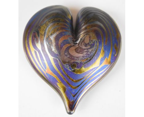 John Ditchfield Glasform signed iridescent heart shaped glass paperweight, H11cm&nbsp;