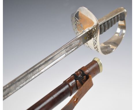 British 1897 pattern Infantry officer's sword by Wilkinson with number 37365 and GRI to guard, 82cm etched blade and scabbard