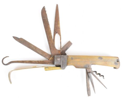 Coachman's multi-tool pocket or penknife with 13 various tools including corkscrew, scissors, knives, saws, files etc and hor