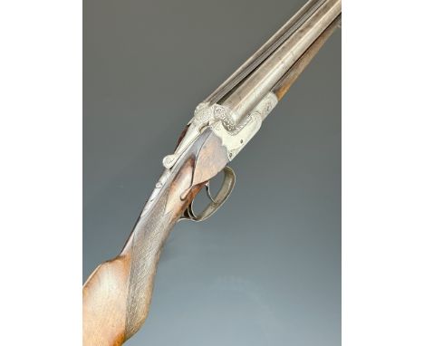 Continental 16&nbsp;bore side by side shotgun with engraved locks, underside, trigger guard, thumb lever and fences, chequere