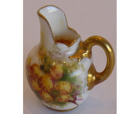 A rare Royal Worcester porcelain jug of tiny proportions, hand-painted with flowers and signed by Kitty Blake Quite good over