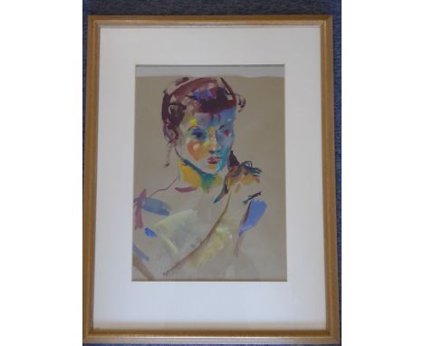 Ian Cook (Scottish, b. 1950), a large framed and glazed watercolour/gouache female shoulder-length portrait study entitled 'S