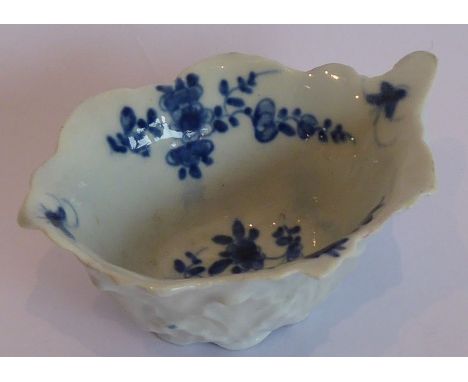 A circa 1760&nbsp;Worcester blue and white butter boat; moulded with acanthi, the interior with flower sprays (8.2cm)&nbsp;