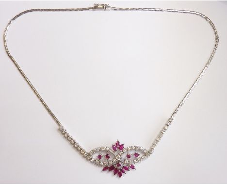 An 18-carat white-gold, ruby and diamond necklace