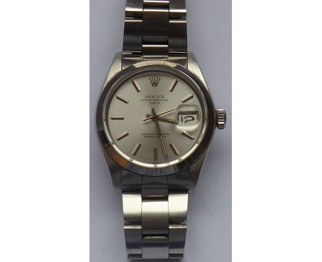A gentleman's steel-cased Rolex Oyster Perpetual Date (circa 1981), the signed silvered dial with baton markers and date aper