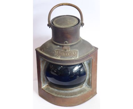 A small early 20th century ship's copper starboard light, makers' label Davey &amp; Co., London, 21cm high&nbsp;