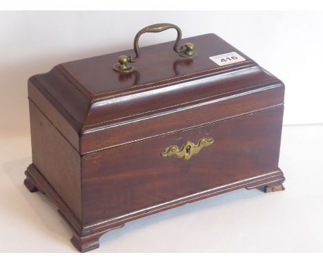 An 18th century mahogany and brass-mounted tea caddy on ogee bracket feet (now velvet lined and as a jewellery box), 24cm wid