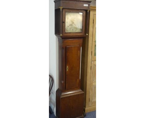 ADDED LOT    An early 19th Century oak and mahogany crossbanded cased 30 hour longcase clock, painted dial with Arabic numera